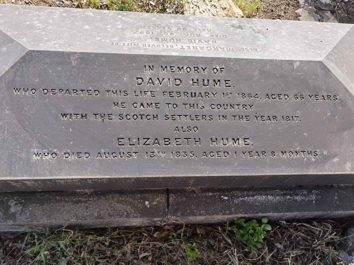 HUME David -1864 &amp; Margaret -1897 :: HUME Elizabeth -1835 _1