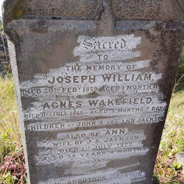 JACKSON John Abbotson -1889 &amp; Ann -1872 :: JACKSON Joseph William -1859 :: JACKSON Agnes Wakefield -1862