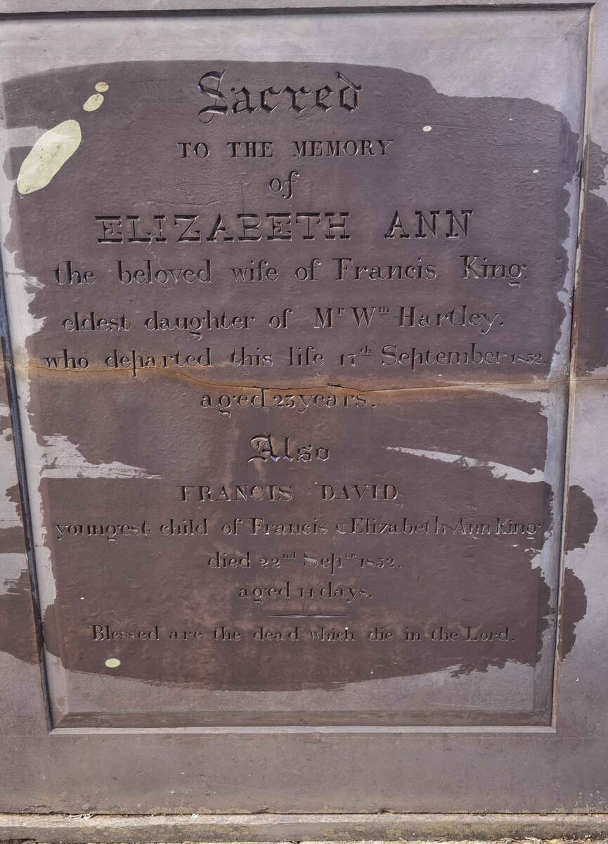 KING Elizabeth Ann nee HARTLEY -1852 :: KING Francis David -1852
