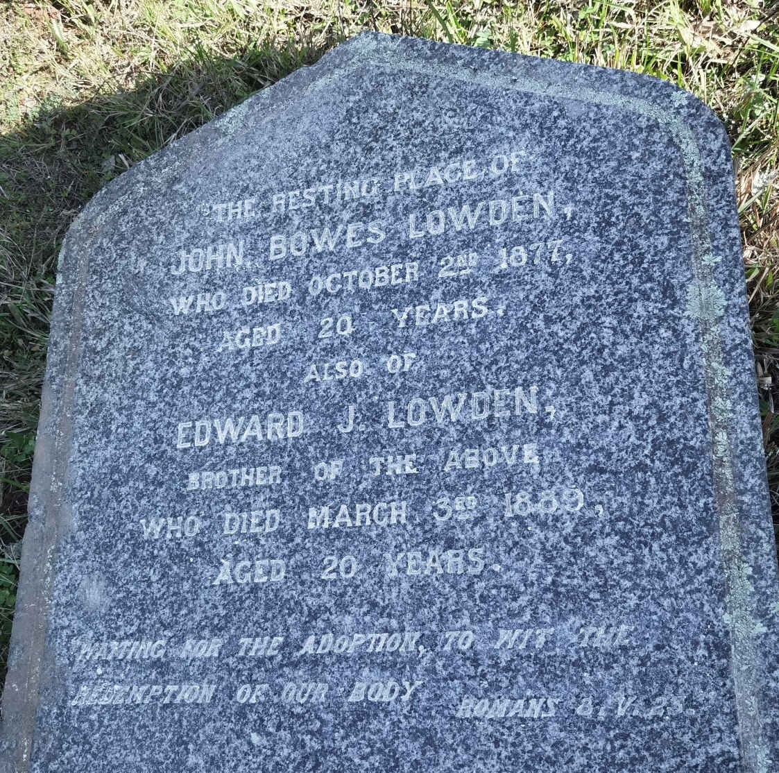 LOWDEN John Bowes -1877 :: LOWDEN Edward J. -1889