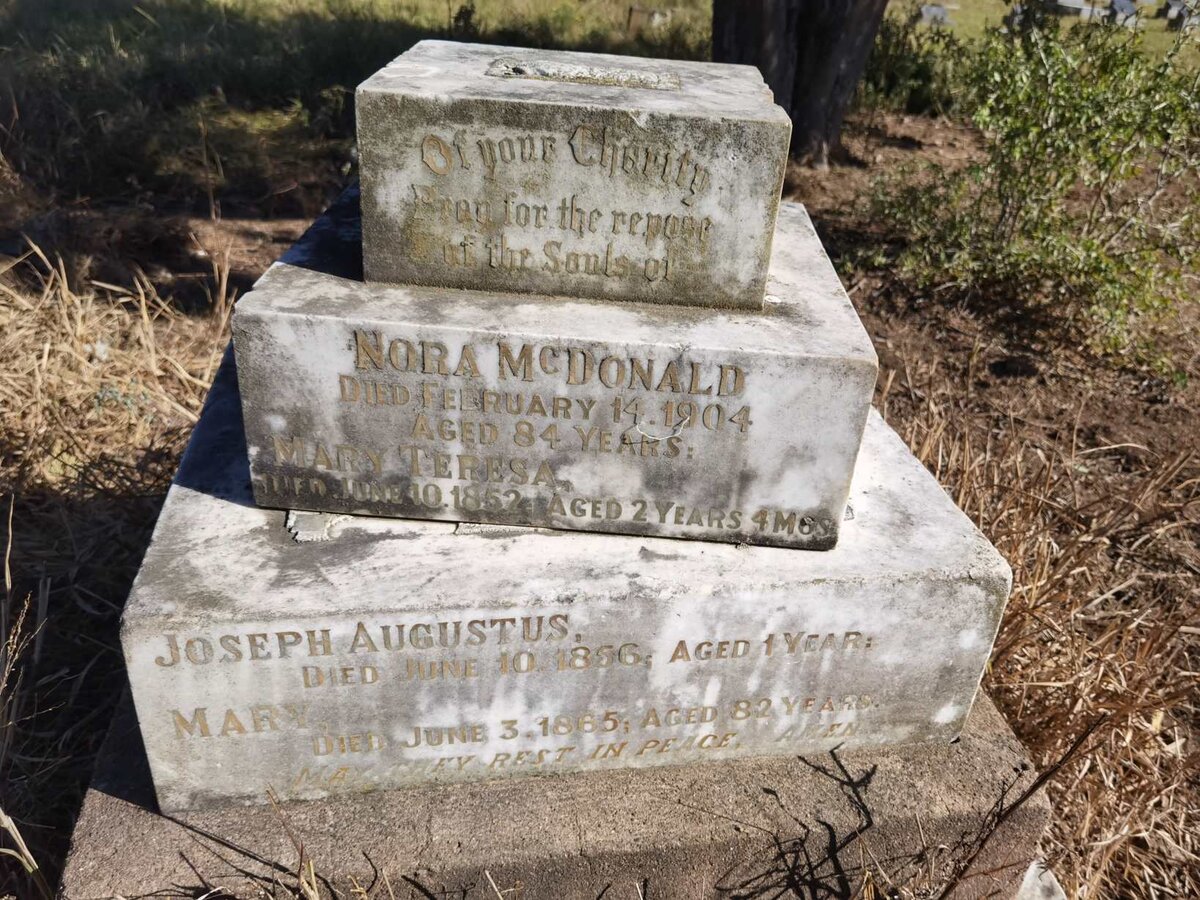 MCDONALD Nora -1904 :: MCDONALD Mary -1865 :: MCDONALD Mary Teresa -1852 :: MCDONALD Joseph Augustus -1856