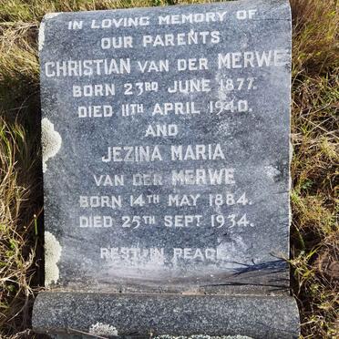 MERWE Christian, van der 1877-1940 &amp; Jezina Maria 1884-1934