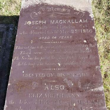 MACKALLAH Joseph -1856 &amp; Elizabeth Ann -1857