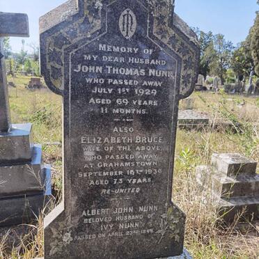 NUNN John Thomas -1929 &amp; Elizabeth BRUCE -1936 :: NUNN Albert John -1946