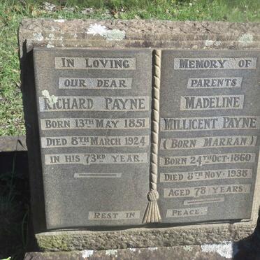 PAYNE Richard 1851-1924 &amp; Madeline Millicent MARRAN 1860-1938