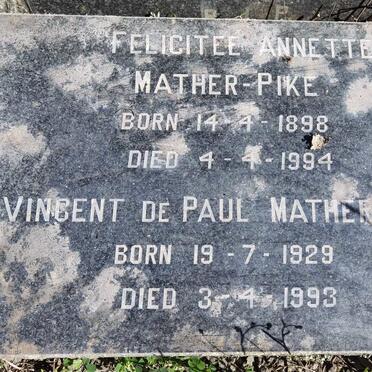 PIKE Felicitee Annette, MATHER 1898-1994 :: MATHER-PIKE Vincent De Paul 1929-1993