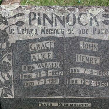 PINNOCK John Henry 1893-1963 &amp; Grace Alice WARNER 1892-1961