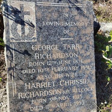 RICHARDSON George Tarr 1876-1951 &amp; Harriet Chrissie ALLCOCK 1875-1953