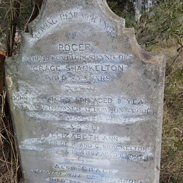 SHACKELTON Roger &amp; Grace -1918 :: SHACKELTON John William -1871 :: SHACKELTON Elizabeth Ann -1867