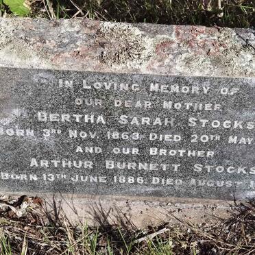 STOCKS Bertha Sarah 1863-1942 :: STOCKS Arthur Burnett 1886-1891