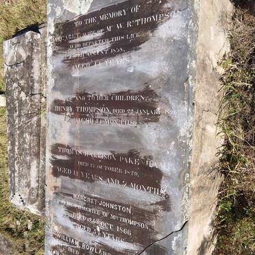 THOMPSON Margaret -1838 :: THOMPSON Henry -1825 :: PACKENHAM Thomas Harrison -1829 :: THOMPSON William Rowland - 1871 :: JOHNSTON Magret nee THOMPSON -1886