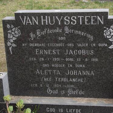 HUYSSTEEN Ernest Jacobus, van 1931-1991 &amp; Aletta Johanna TERBLANCHE 1934-