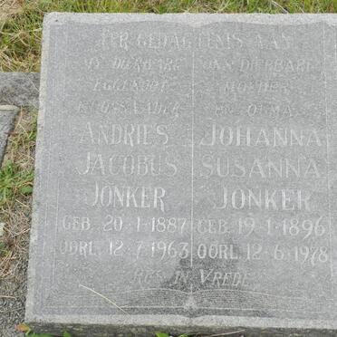 JONKER Andries Jacobus 1887-1963 &amp; Johanna Susanna 1896-1978