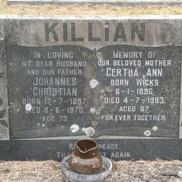 KILLIAN Johannes Christian 1897-1970 &amp; Gertha Ann WICKS 1896-1983
