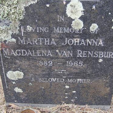 RENSBURG Martha Johanna Magdalena, van 1882-1965