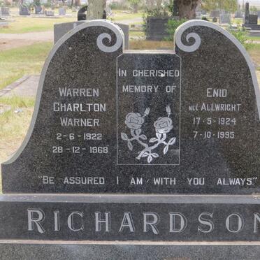 RICHARDSON Warren Charlton Warner 1922-1968 &amp; Enid ALLWRIGHT 1924-1995
