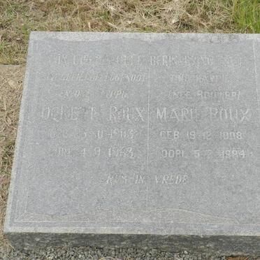 ROUX Ockert 1903-1963 &amp; Marie 1908-1984