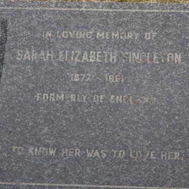 SINGLETON Sarah Elizabeth 1877-1961
