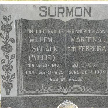 SURMON Willem Schalk 1917-1975 &amp; Martina FERREIRA 1916-1979