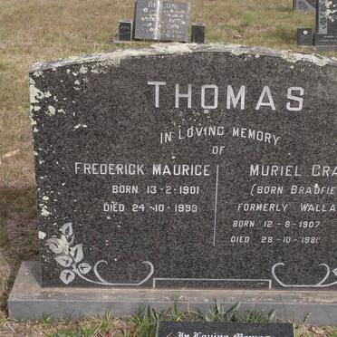 THOMAS Frederick Maurice 1901-1993 &amp; Muriel Grace formerly WALLACE nee BRADFIELD 1907-1981