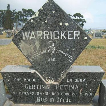 WARRICKER Gertina Petina nee MARX 1890-1981