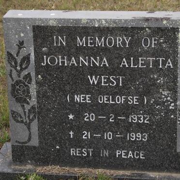 WEST Johanna Aletta nee OELOFSE 1932-1993