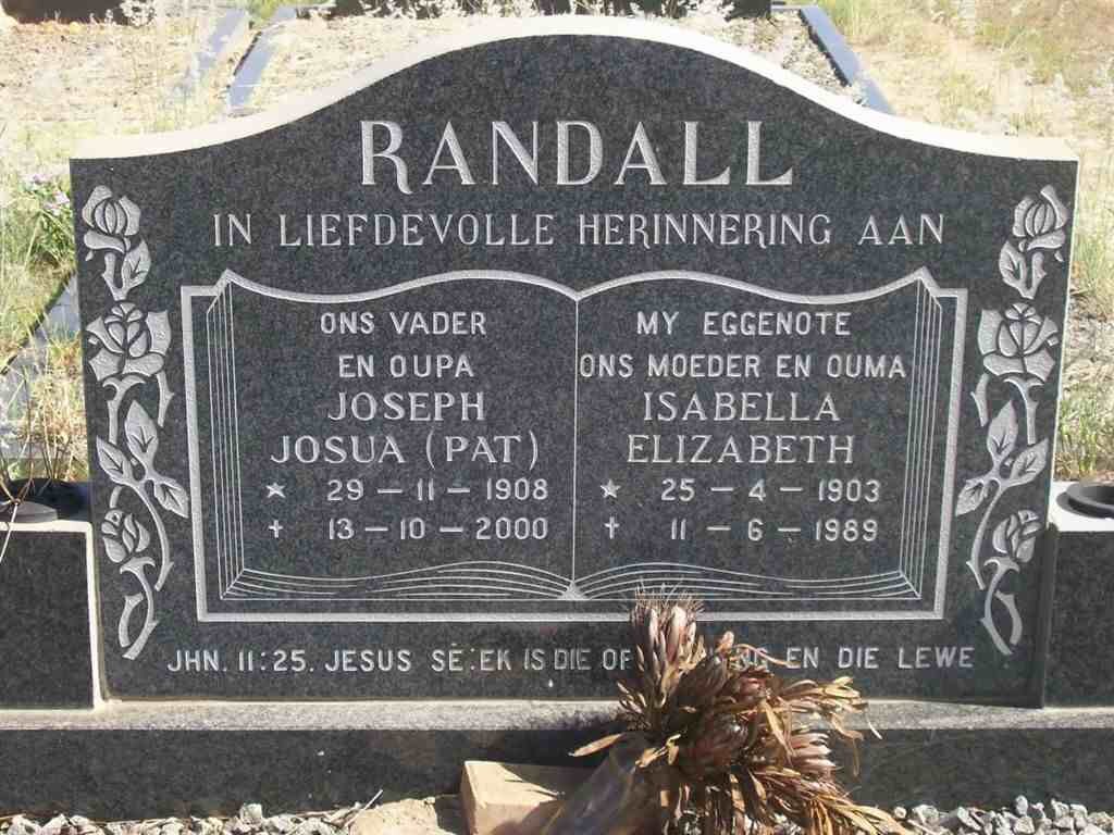 RANDALL Joseph Josua 1908-2000 &amp; Isabella Elizabeth 1903-1989