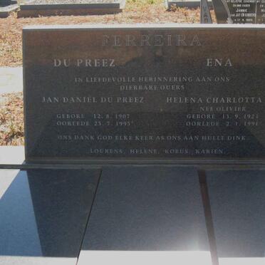 FERREIRA Jan Daniel Du Preez 1907-1995 &amp; Helena Charlotta OLIVIER 1923-1991