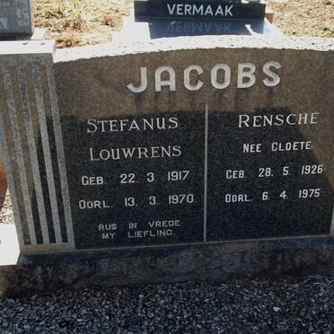 JACOBS Stefanus Louwrens 1917-1970 &amp; Rensche CLOETE 1926-1975