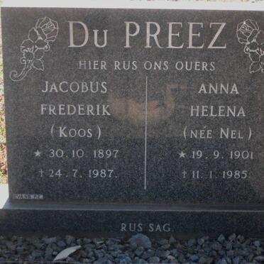 PREEZ Jacobus Frederik, du 1897-1987 &amp; Anna Helena NEL 1901-1985