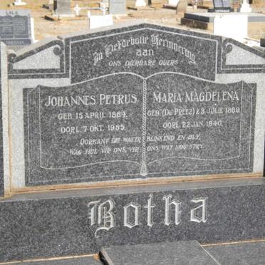 BOTHA Johannes Petrus 1864-1955 &amp; Maria Magdelena DU PREEZ 1869-1940