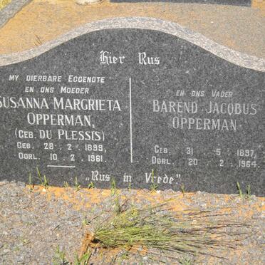 OPPERMAN Barend Jacobus 1897-1964 &amp; Susanna Margrieta DU PLESSIS 1899-1961