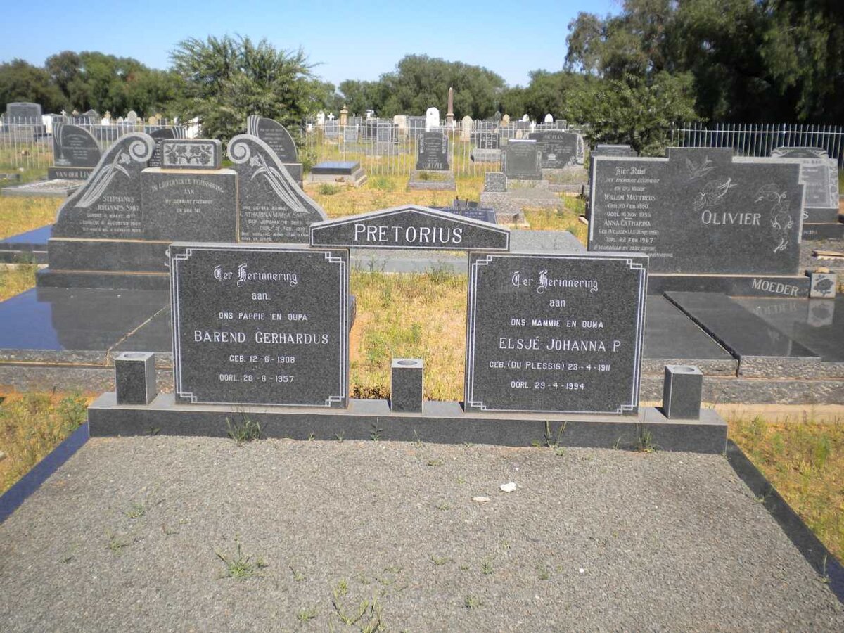 PRETORIUS Barend Gerhardus 1908-1957 &amp; Elsjè Johanna P. DU PLESSIS 1911-1994