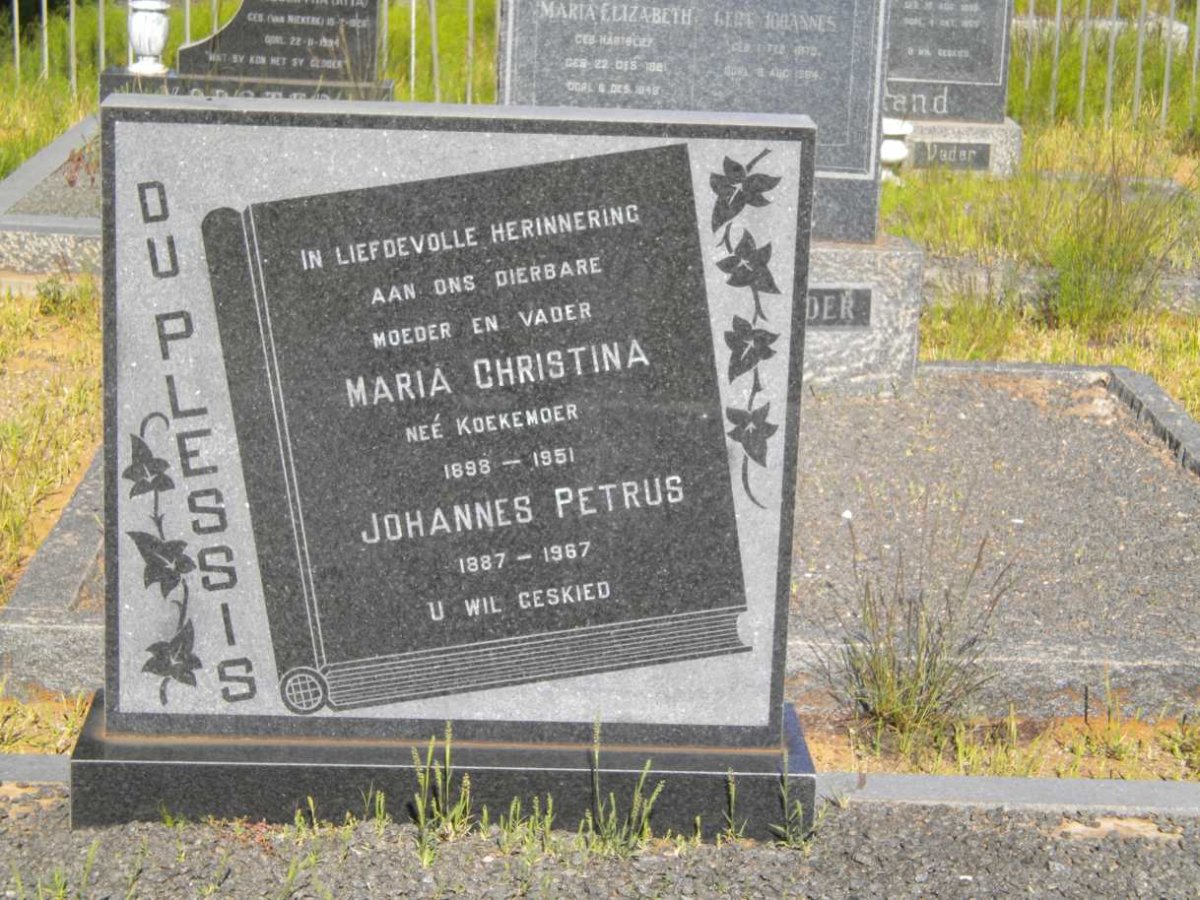 PLESSIS Johannes Petrus, du 1887-1967 &amp; Maria Christina  KOEKEMOER 1898-1951