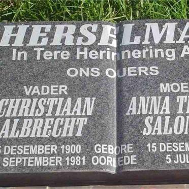 HERSELMAN Christiaan Albrecht 1900-1981 &amp; Anna Thelma Salomina 1919-2004