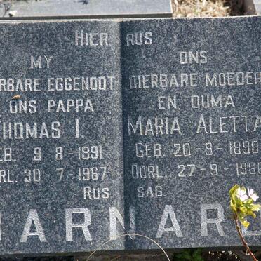 BARNARD Thomas I. 1891-1967 &amp; Maria Aletta 1898-1986