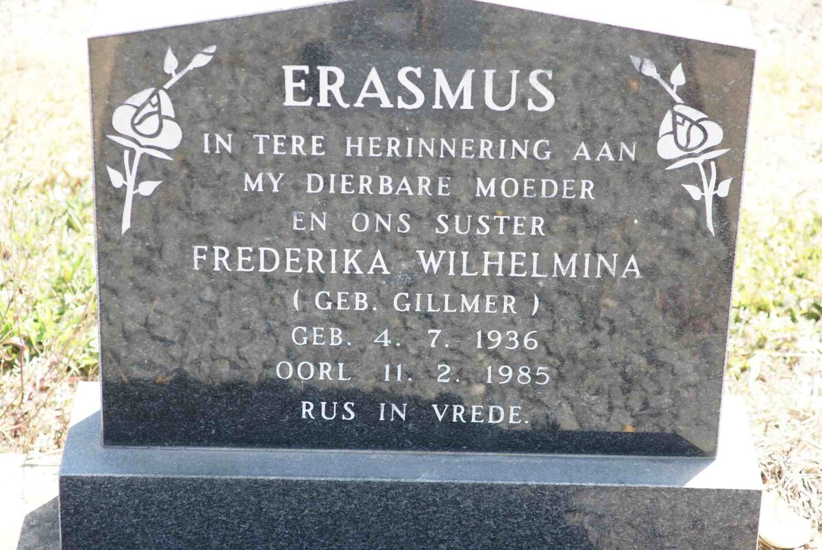 ERASMUS Frederika Wilhelmina nee GILLMER 1936-1985