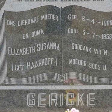 GERICKE Elizabeth Susanna nee HAARHOFF 1880-1958