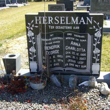 HERSELMAN Hendrik George 1902-1974 &amp; Anna Charlotta 1906-2003