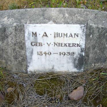 HUMAN M.A. nee V. NIEKERK 1840-1932