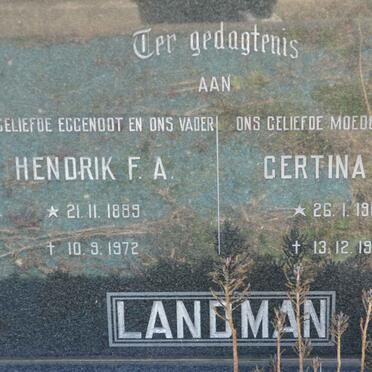 LANDMAN Hendrik F.A. 1889-1972 &amp; Gertina J.E. 1902-1977