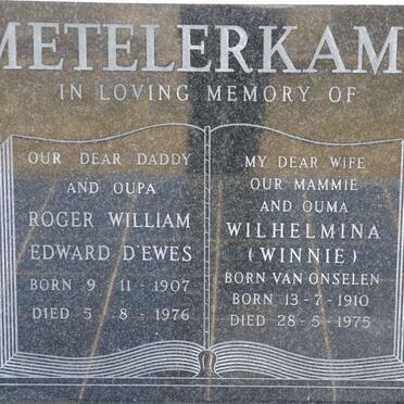 METELERKAMP Roger William Edward D'ewes 1907-1976 &amp; Wilhelmin VAN ONSELEN 1910-1975