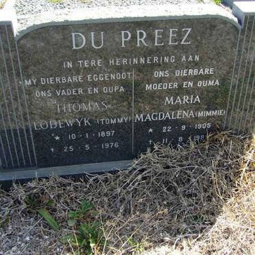 PREEZ Thomas Lodewyk, du 1897-1976 &amp; Maria Magdalena 1905-1982