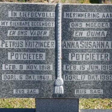 POTGIETER Petrus Kritzinger 1918-1960 &amp; Anna Susanna D. 1919-1999