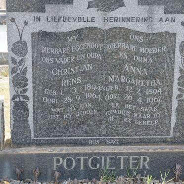 POTGIETER Christian Rens 1894-1964 &amp; Anna Margaretha 1894-1967
