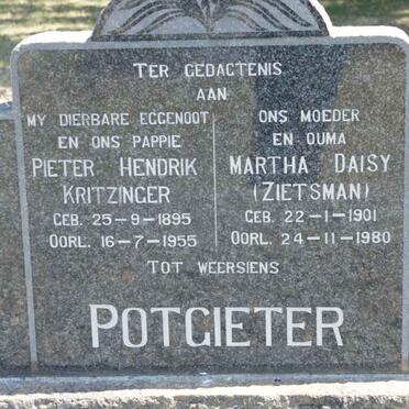 POTGIETER Pieter Hendrik Kritzinger 1895-1955 &amp; Martha Daisy ZIETSMAN 1901-1980