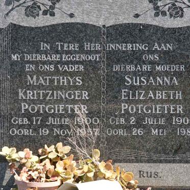 POTGIETER Matthys Kritzinger 1900-1957 &amp; Susanna Elizabeth 1908-1981