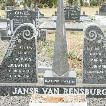 RENSBURG Jacobus Lodewicus, Janse van 1899-1984 &amp; Maria Johanna KLEYNHANS 1903-1995