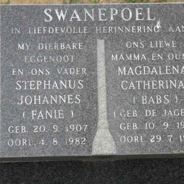SWANEPOEL Stephanus Johannes 1907-1982 &amp; Magdalena Catherina DE JAGER 1911-1996