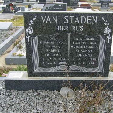 STADEN Barend Frederik, van 1924-2000 &amp; Susanna Johanna 1924-1994